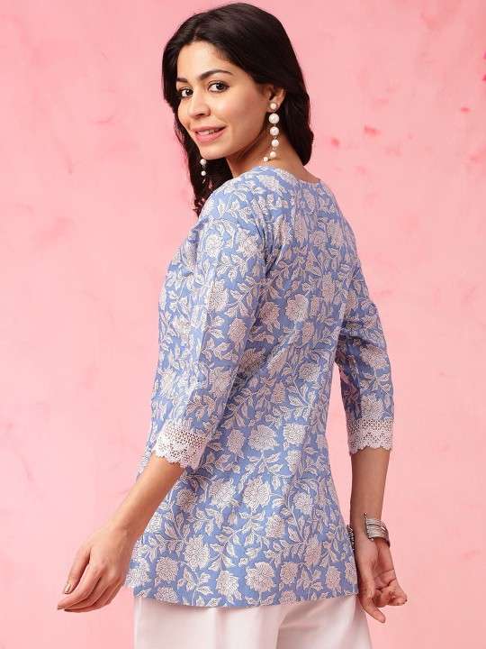 Women's Rayon Floral Printed Straight Short Kurti Set - Image 3