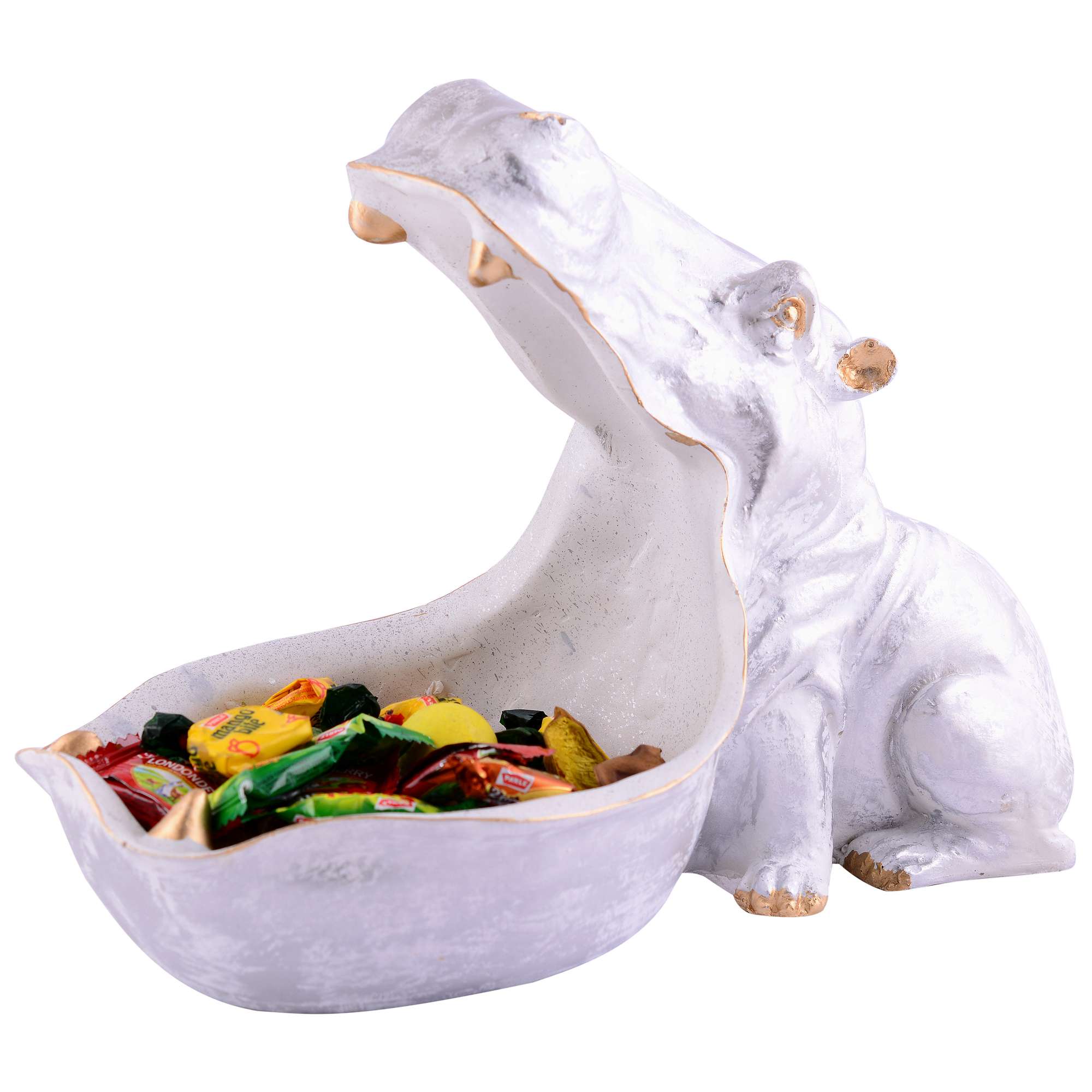 Angry Hippopotamus Mouth Open Face Sculpture Polyresin Hippo Showpiece for Home Decor or Best for Put Any Type Products Wallets, Optical,Watches, Key etc White - Image 3
