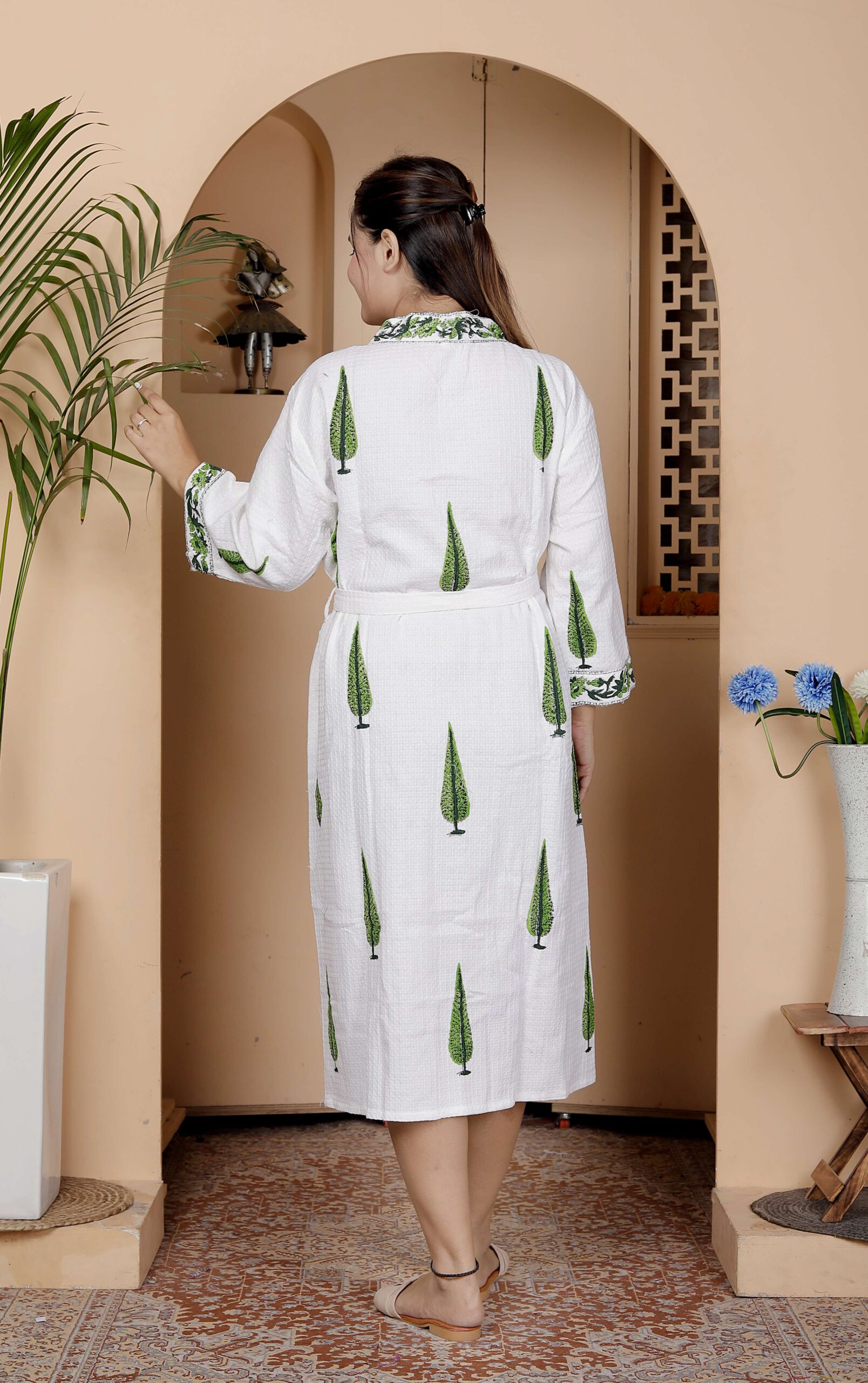Handcrafted Cotton Block Printed Long Robe | Comfortable Loungewear & Bathrobe for Women - Image 2