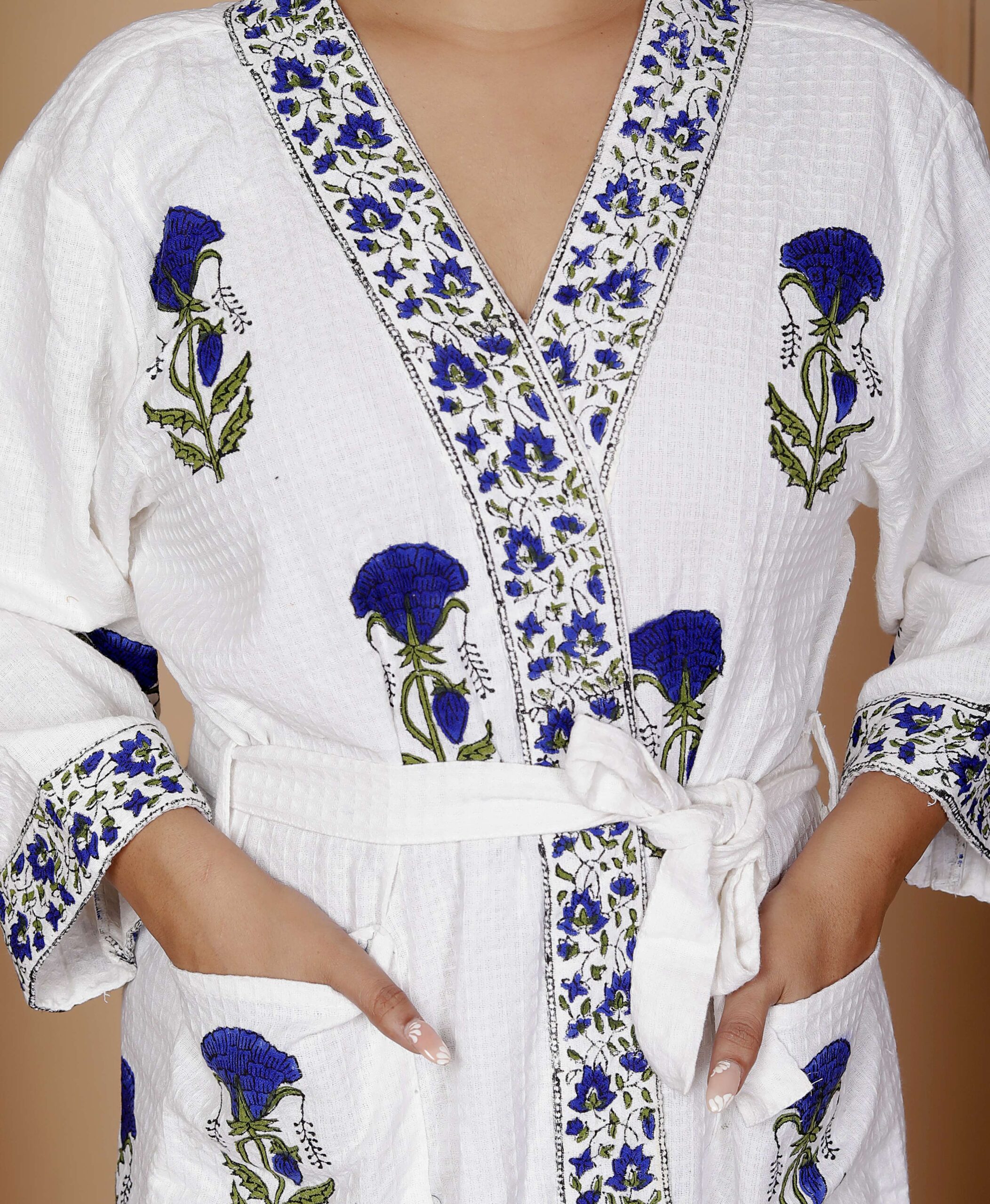 Handcrafted Cotton Block Printed Long Robe | Comfortable Loungewear & Bathrobe for Women - Image 5