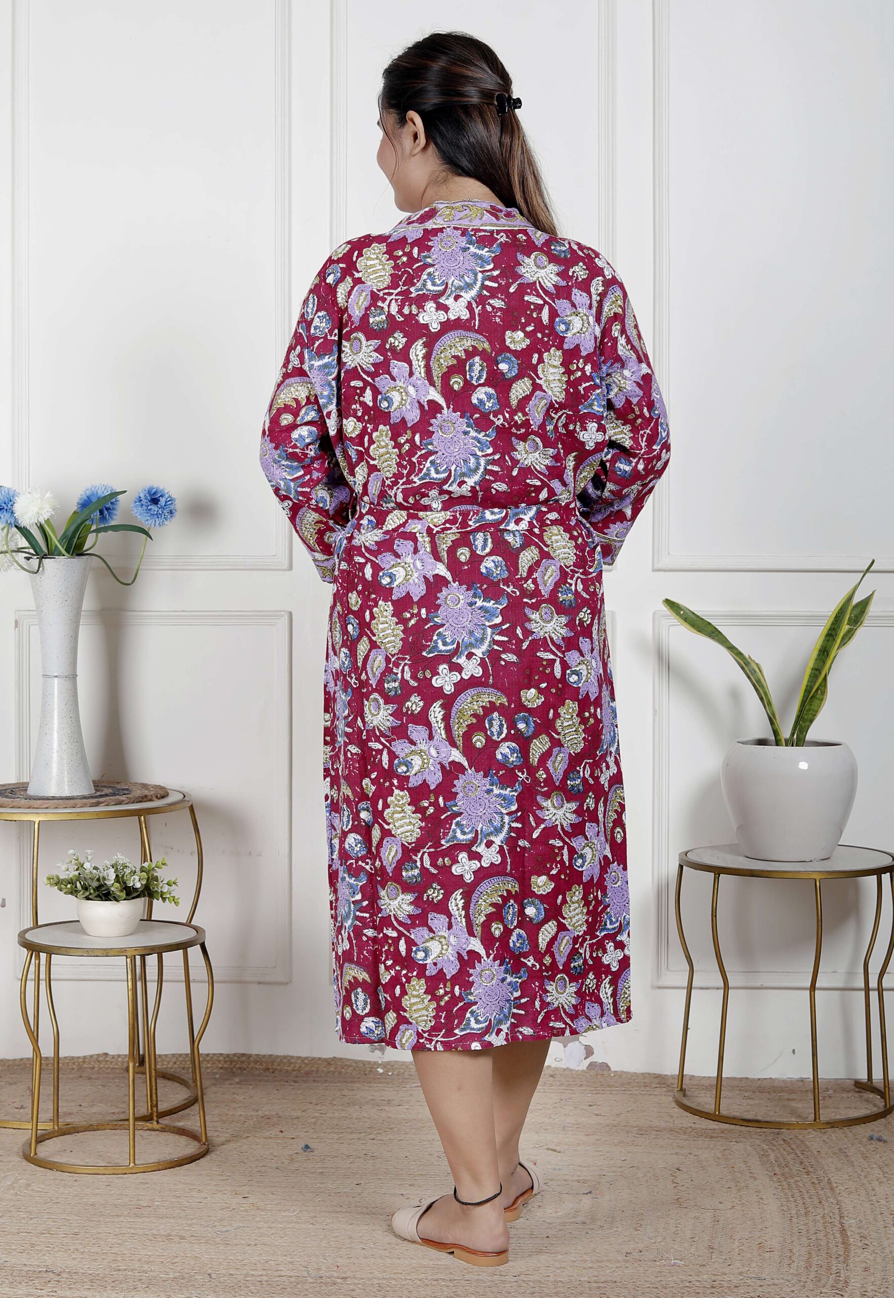 Handcrafted Cotton Block Printed Long Robe | Comfortable Loungewear & Bathrobe for Women - Image 2