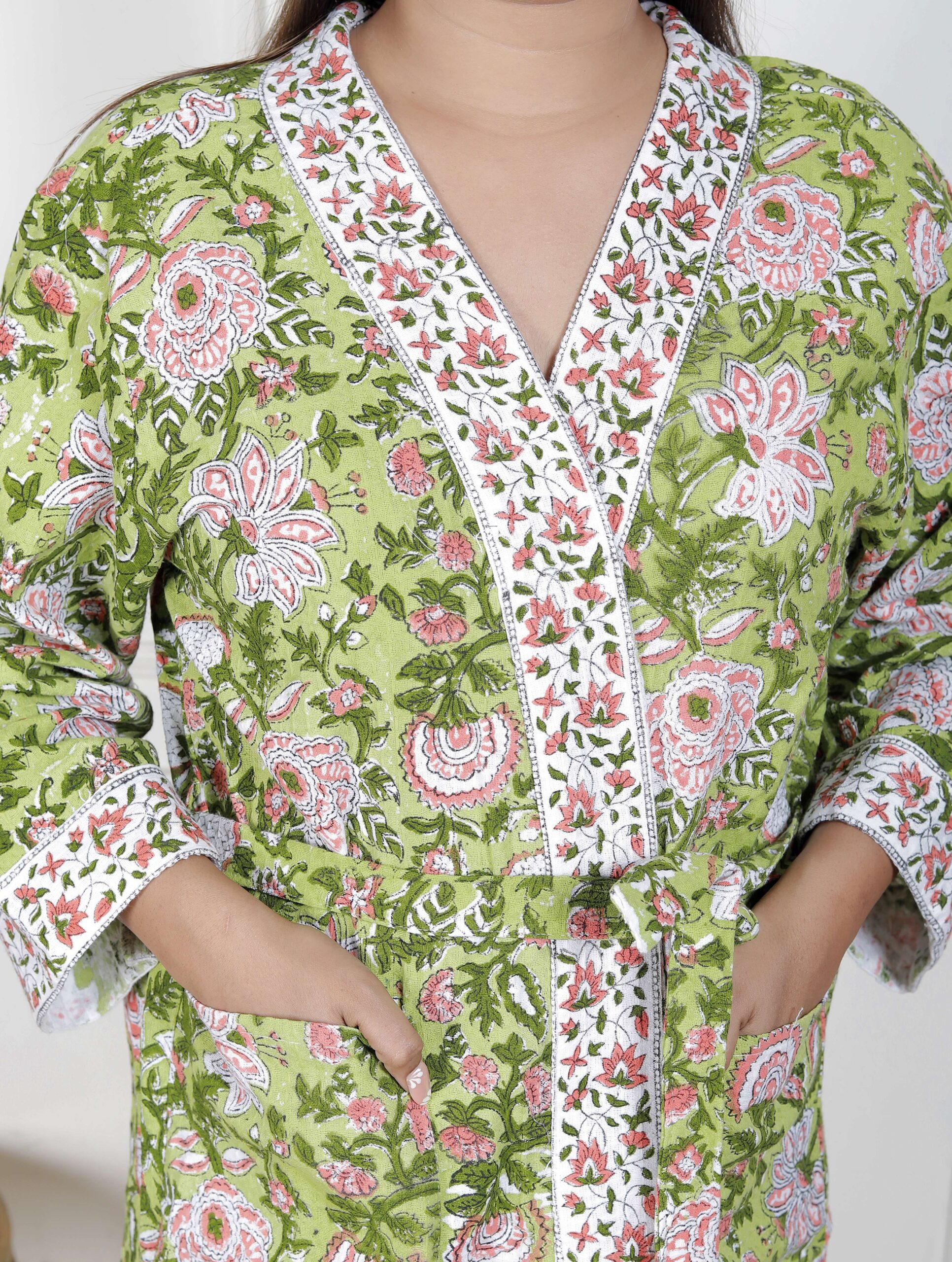 Handcrafted Cotton Block Printed Long Robe | Comfortable Loungewear & Bathrobe for Women - Image 5