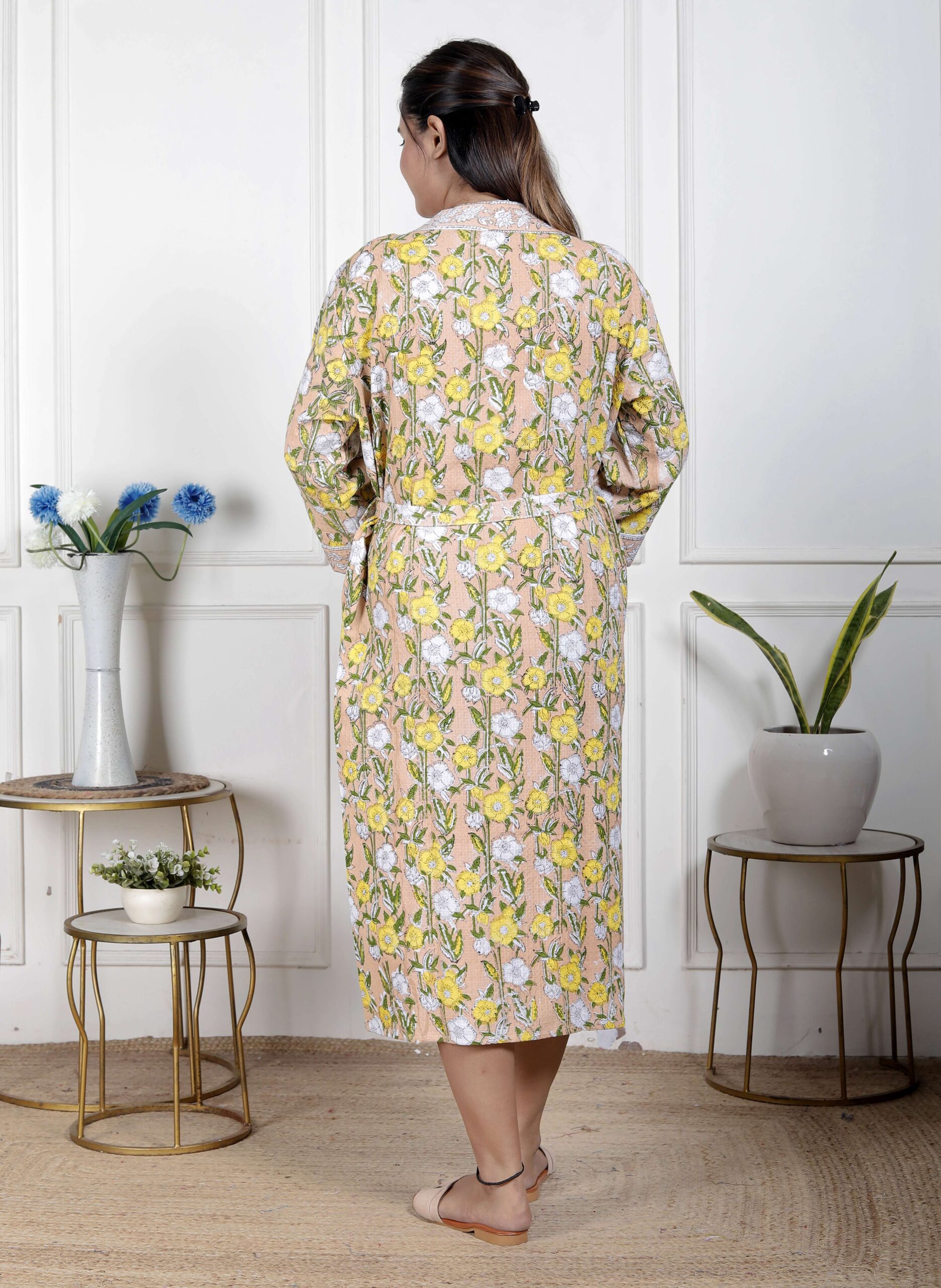 Handcrafted Cotton Block Printed Long Robe | Comfortable Loungewear & Bathrobe for Women - Image 2