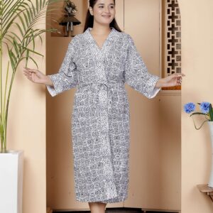 Handcrafted Cotton Block Printed Long Robe | Comfortable Loungewear & Bathrobe for Women