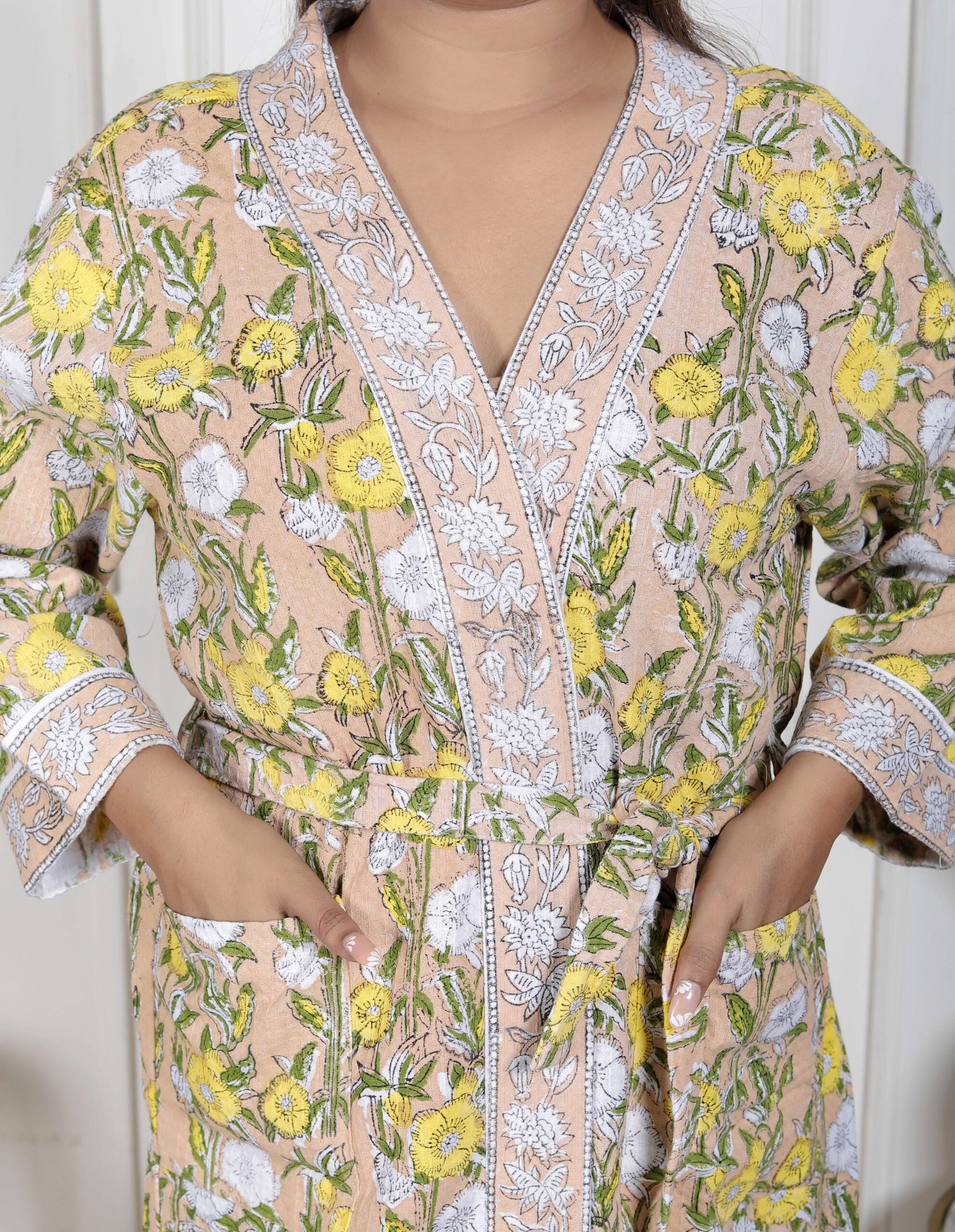 Handcrafted Cotton Block Printed Long Robe | Comfortable Loungewear & Bathrobe for Women - Image 6