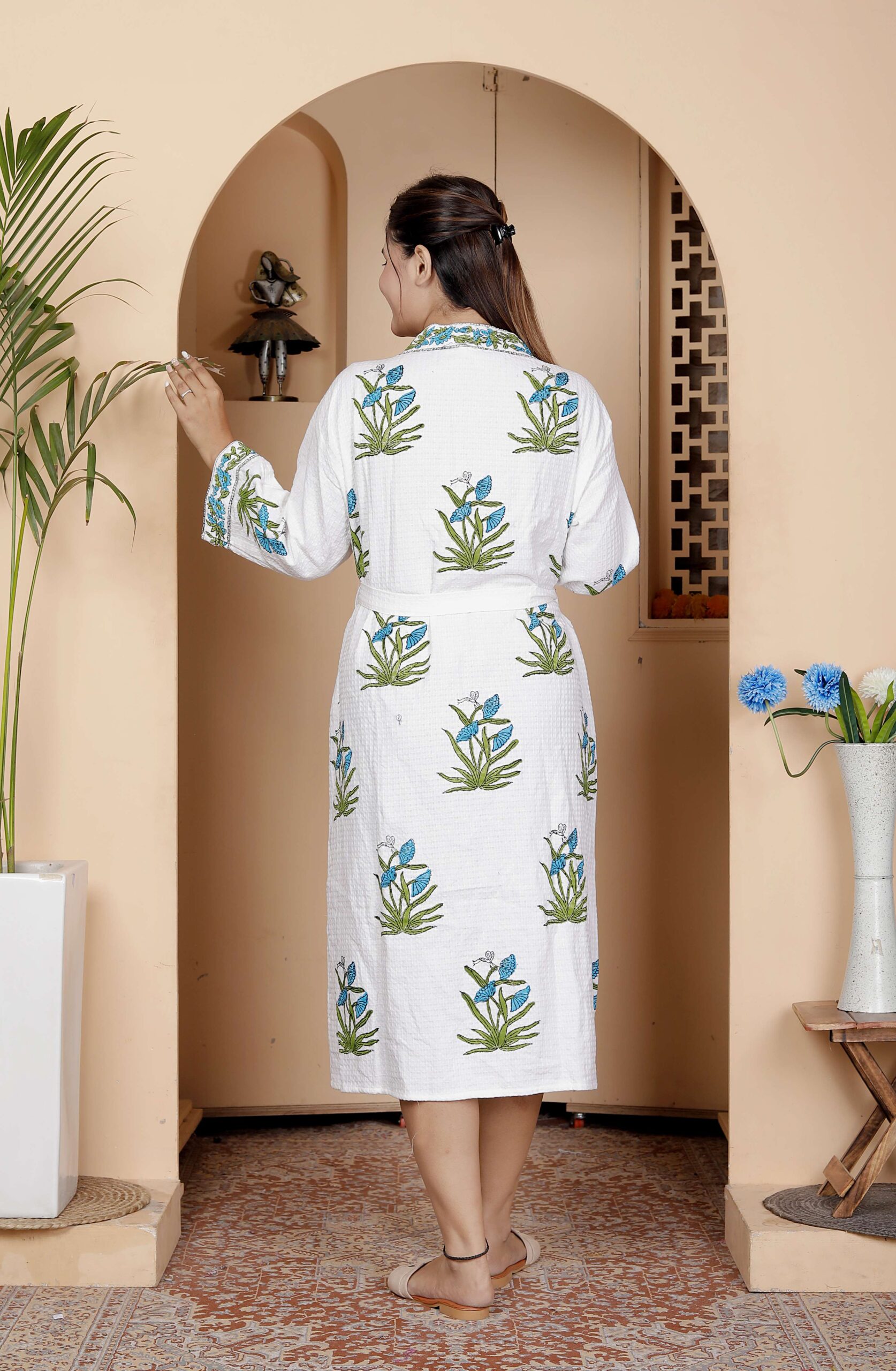 Handcrafted Cotton Block Printed Long Robe | Comfortable Loungewear & Bathrobe for Women - Image 2