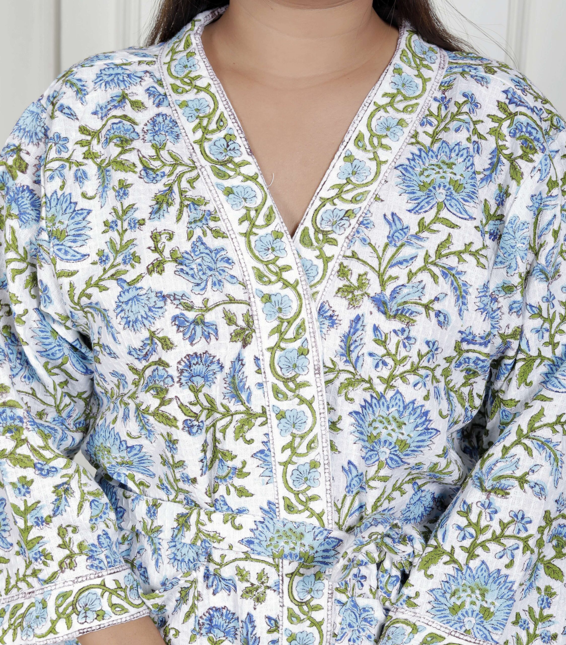 Handcrafted Cotton Block Printed Long Robe | Comfortable Loungewear & Bathrobe for Women - Image 6