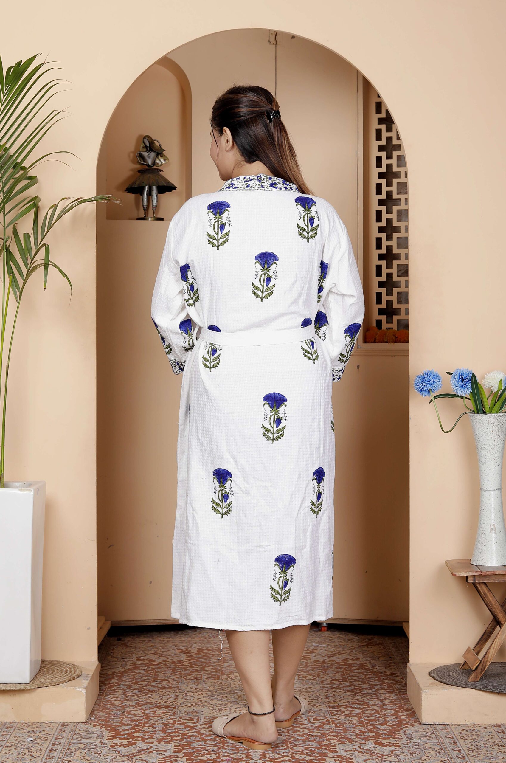 Handcrafted Cotton Block Printed Long Robe | Comfortable Loungewear & Bathrobe for Women - Image 2
